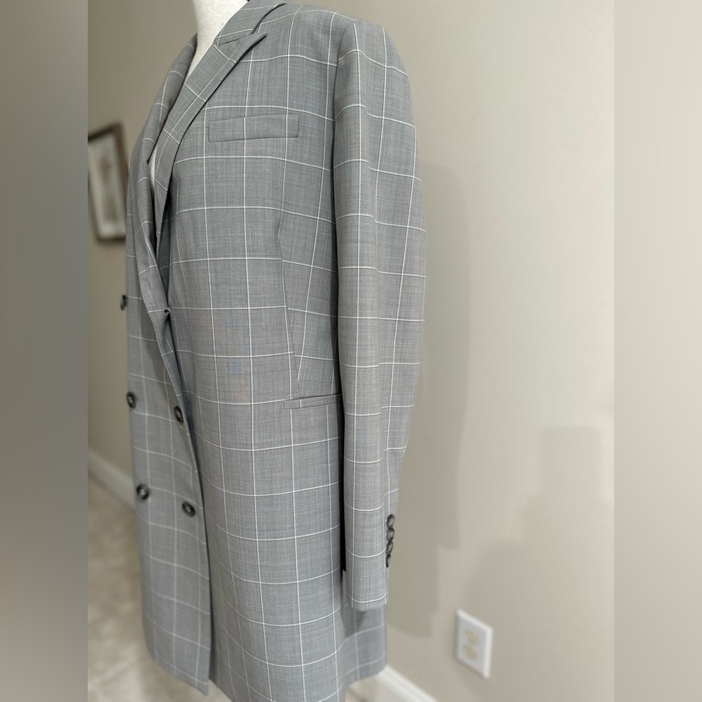 Theory Gray Checkered Double-Breasted Blazer - image 3